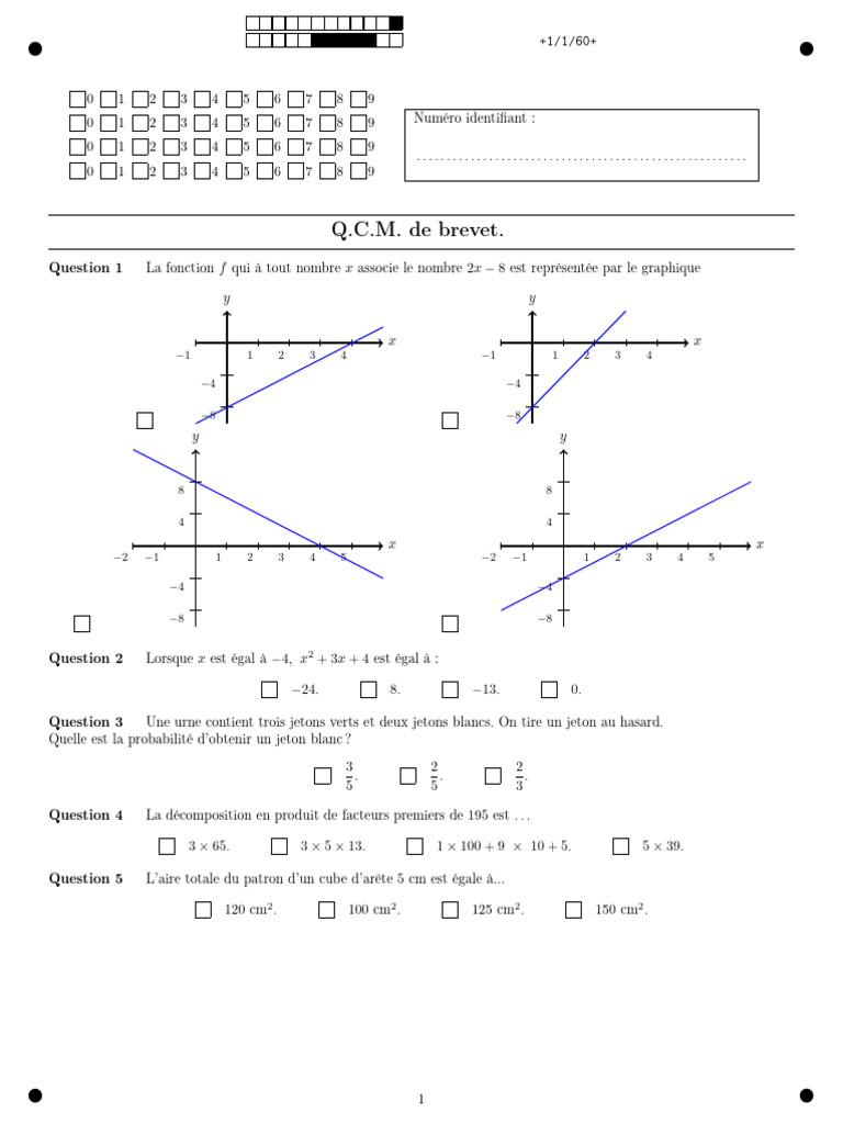 Type Brevet QCM Amc Questions Independantes | PDF | Zone