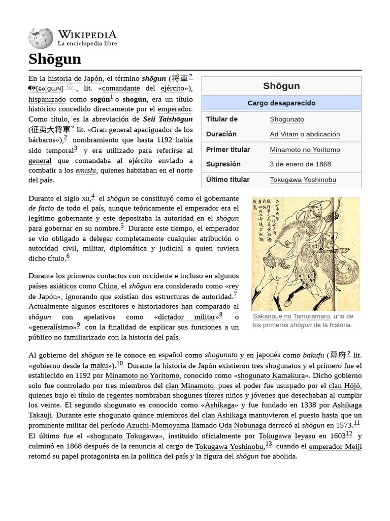 Historia y Función del Shōgun en Japón | PDF | Shogun | Nobleza japonesa