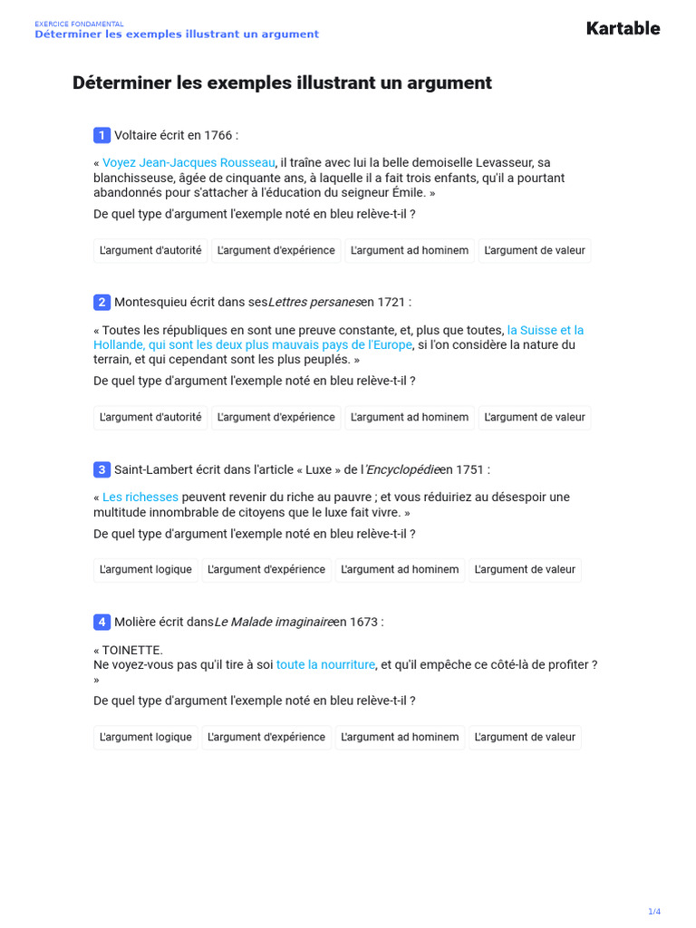 Exemples d'arguments illustrés | PDF | Jean-Jacques Rousseau | Voltaire