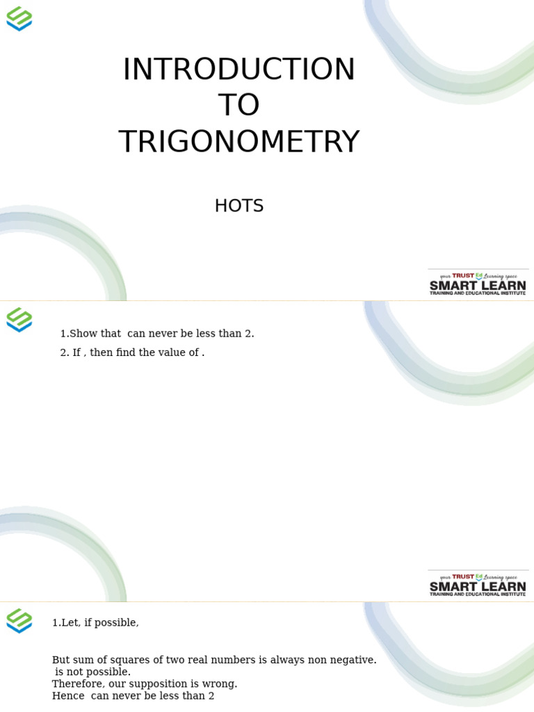 Introduction To Trigonometry HOTS | PDF