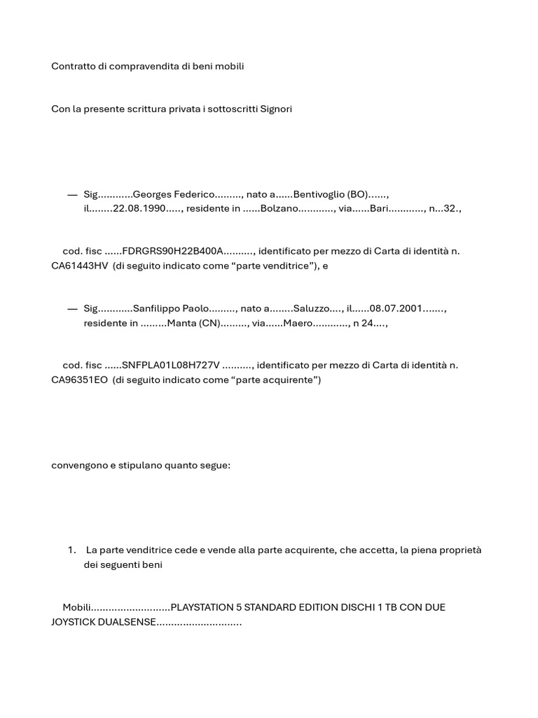 Contratto Di Compravendita | PDF