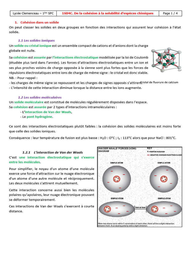 Cohésion et solubilité des solides chimiques | PDF | Solvatation | Ion