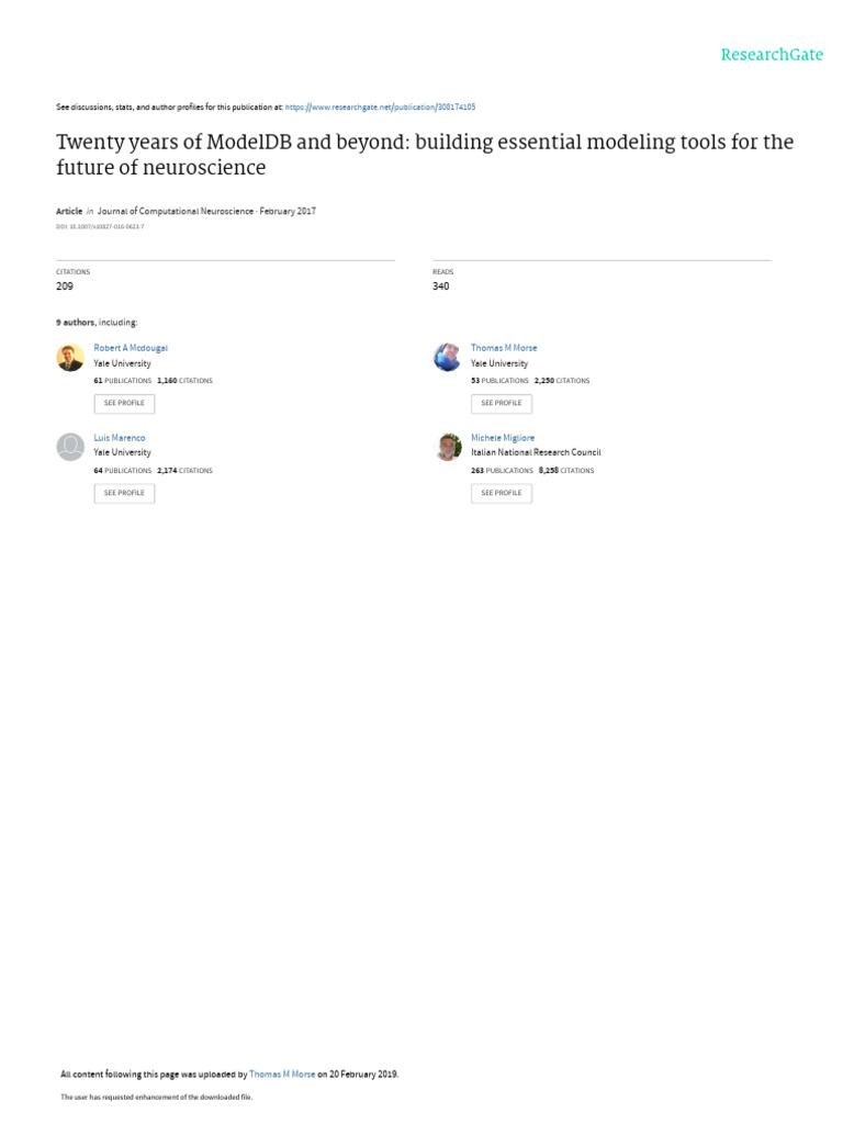 ModelDB: Advancing Neuroscience Tools | PDF | Neuroscience ...