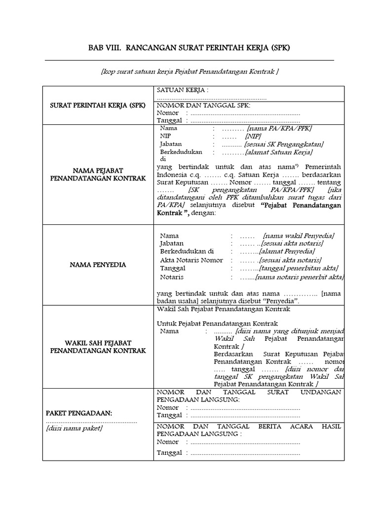 Rancangan Surat Perintah Kerja (SPK) | PDF