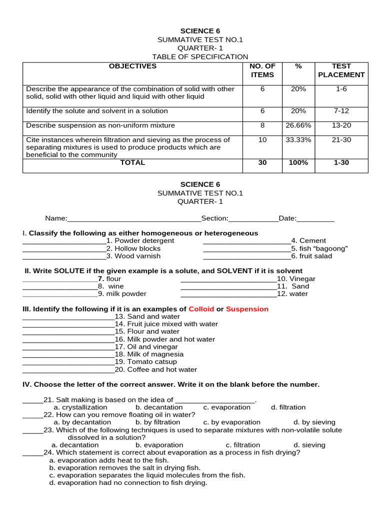 Science 6 Summative Test Overview | PDF | Friction | Human Body