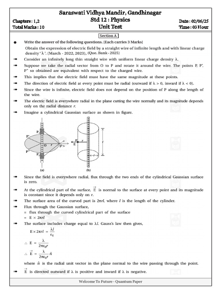Std 12 Physics Unit Test Paper | PDF