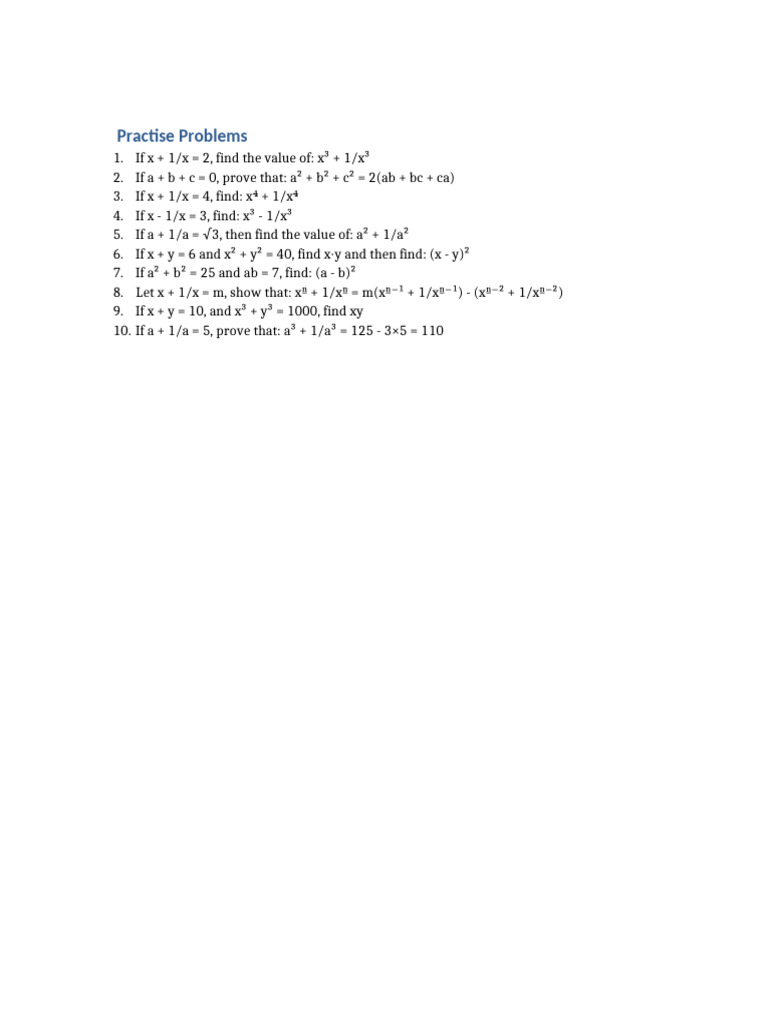Algebra Practice Problems and Solutions | PDF