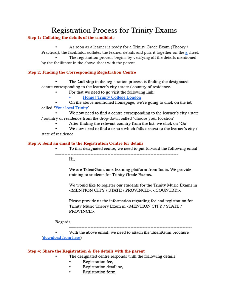 04 Registration Process For Trinity - Steps | PDF