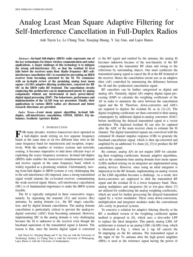 8-2021 - Analog Least Mean Square Adaptive Filtering For | PDF | Radio ...
