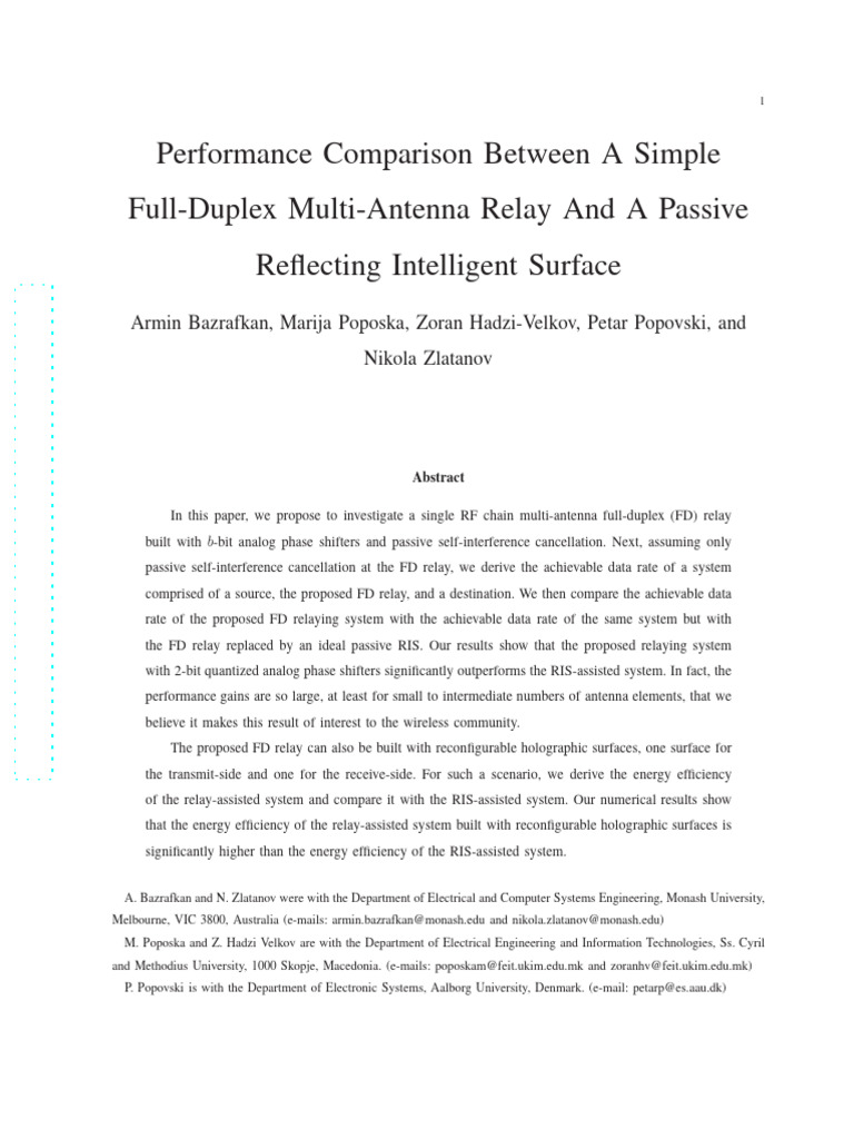 Full-Duplex Relay vs. Passive RIS Performance | PDF | Antenna (Radio ...