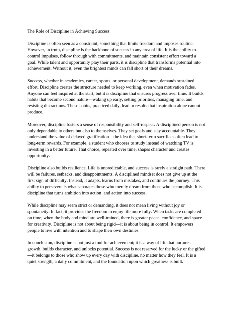 The Role of Discipline in Achieving Success | PDF | Disciplines ...