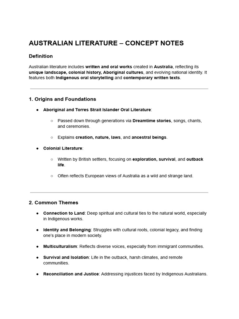 Australian Literature - Concept Notes | PDF