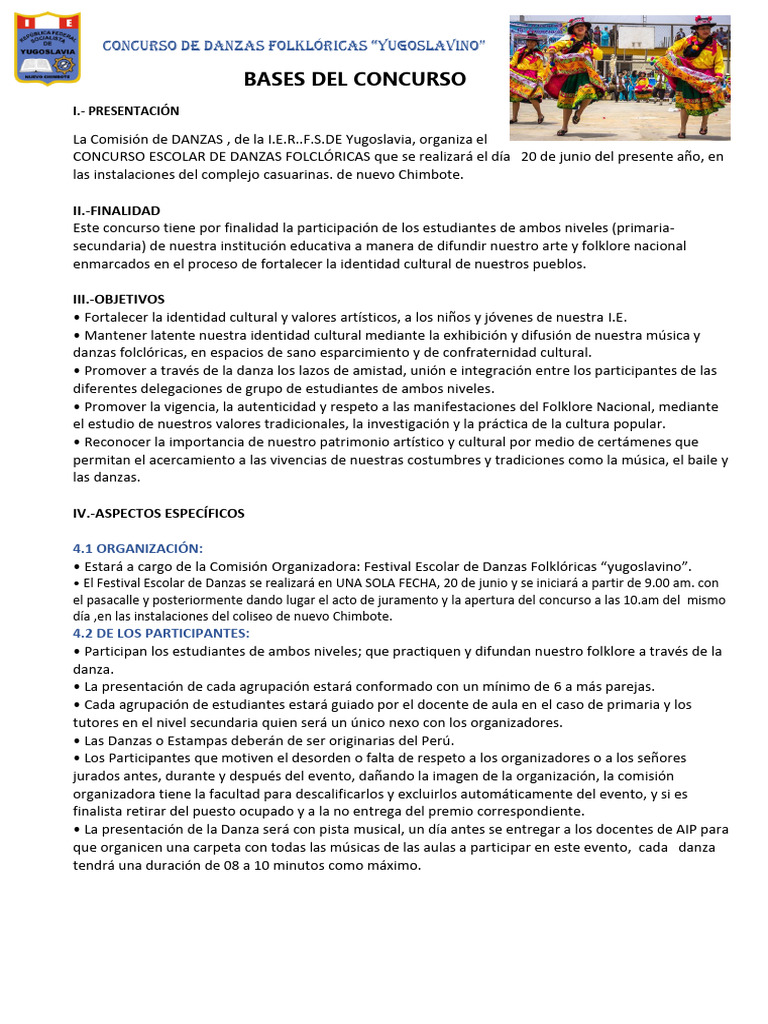 Concurso Escolar de Danzas Folklóricas 2025 | PDF | Folklore | Bailes