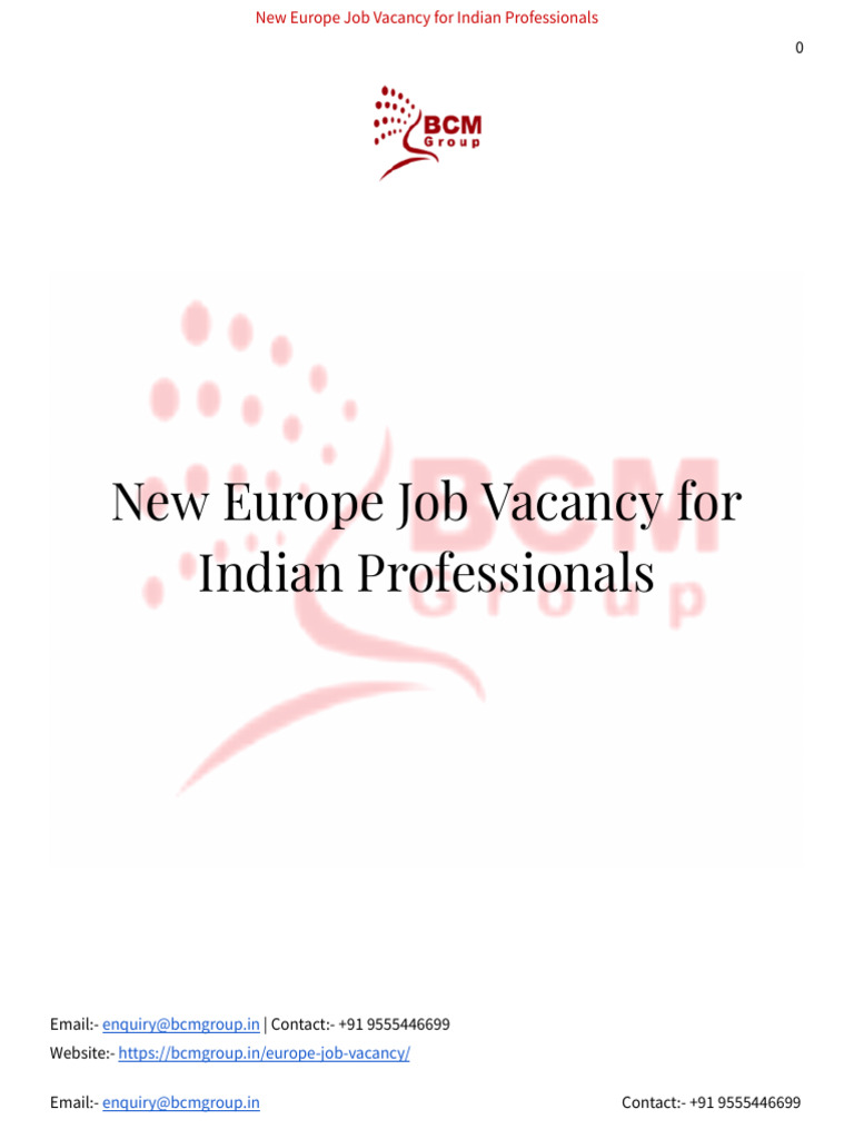 New Europe Job Vacancy For Indian Professionals | PDF | Employment ...