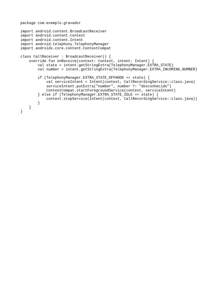 Android Call Recording Receiver Code | PDF