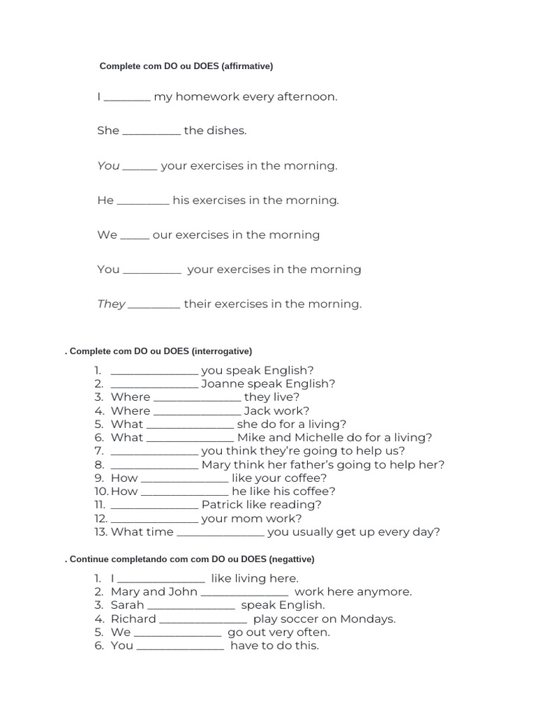 Complete DO vs DOES Exercises | PDF