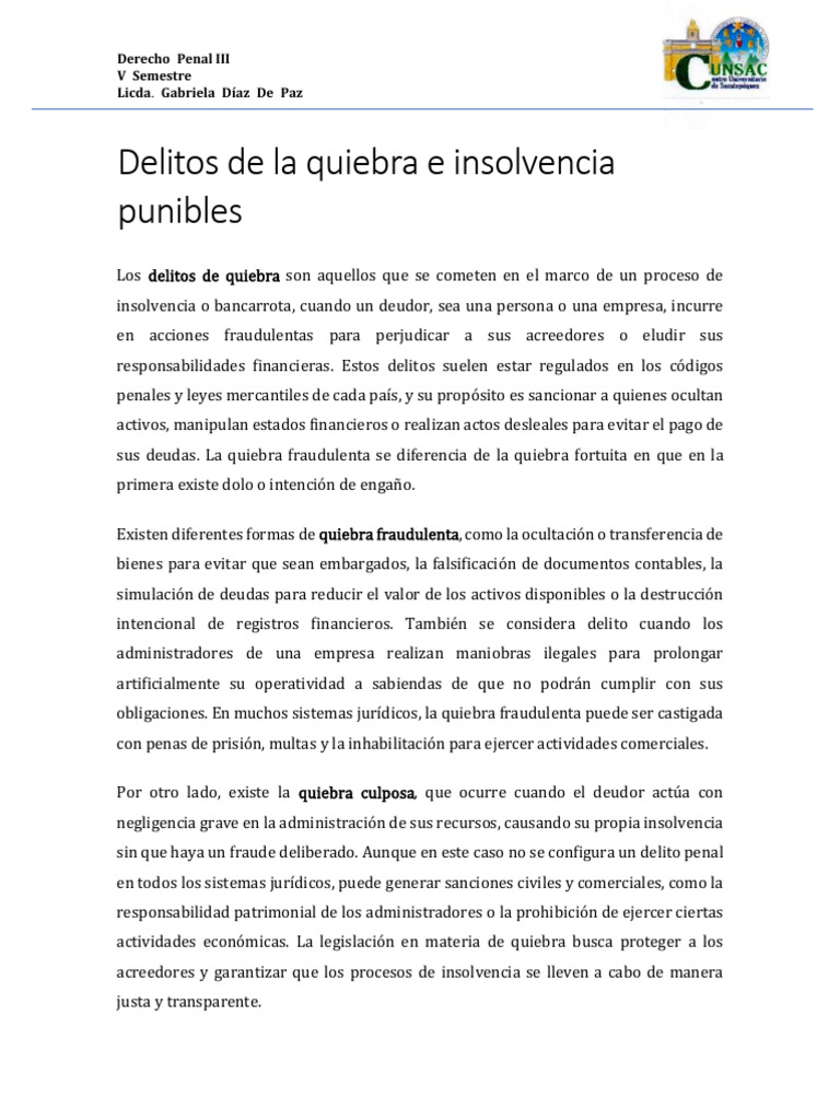 Quiebra Fraudulenta en el Código Penal | PDF | Bancarrota | Insolvencia