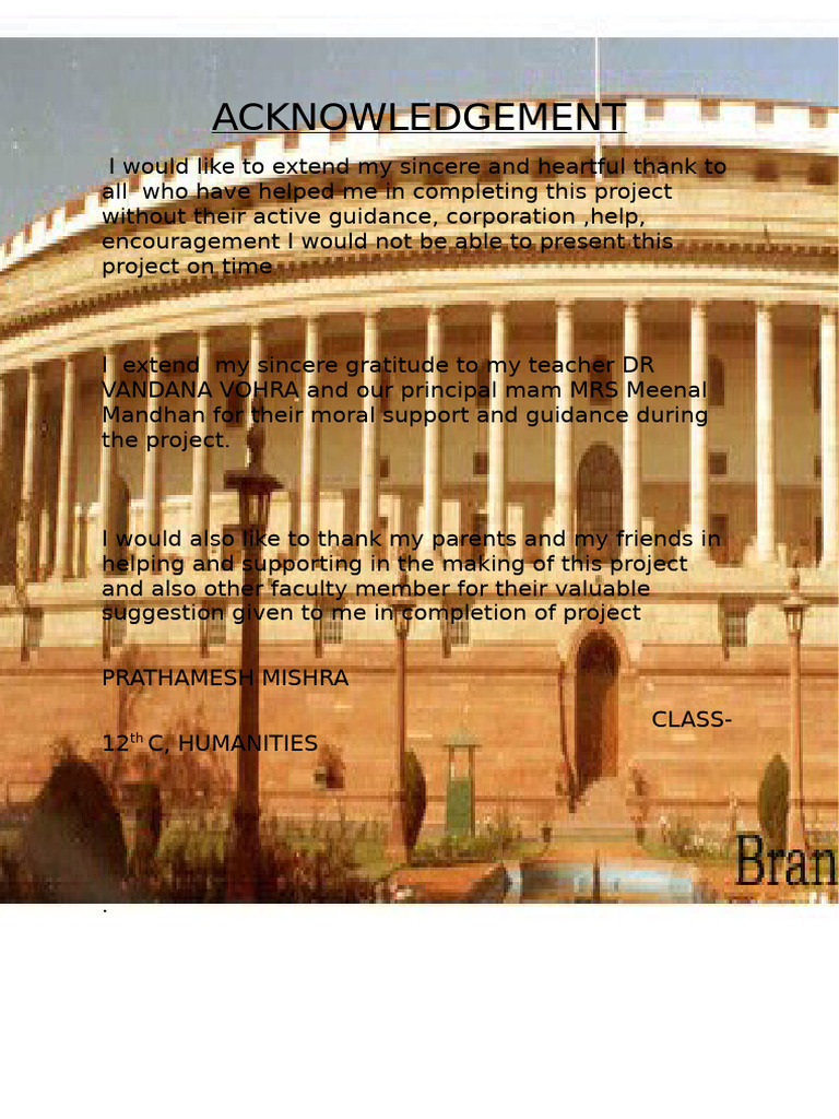 Acknowledgement for History Project | PDF