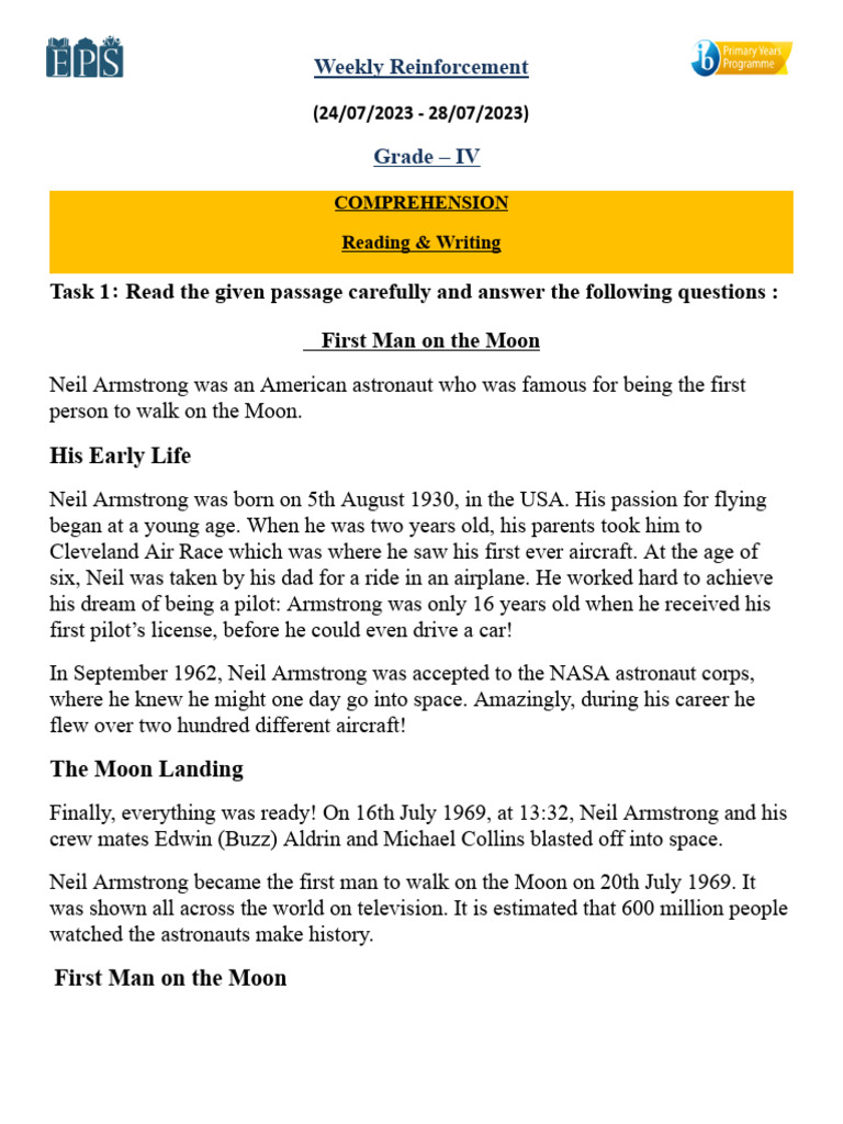 Weekly Homework (24 - 7 - 2023-28 - 7 - 2023) | PDF | Neil Armstrong ...
