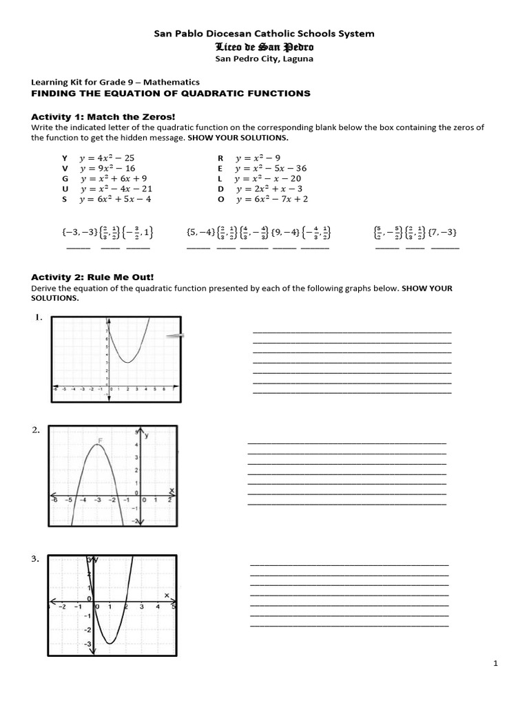 Grade 9 Math: Quadratic Functions Kit | PDF | Quadratic Equation ...