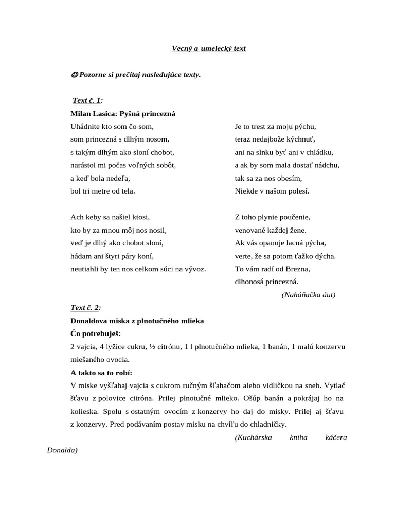 Vecný A Umelecký Text | PDF