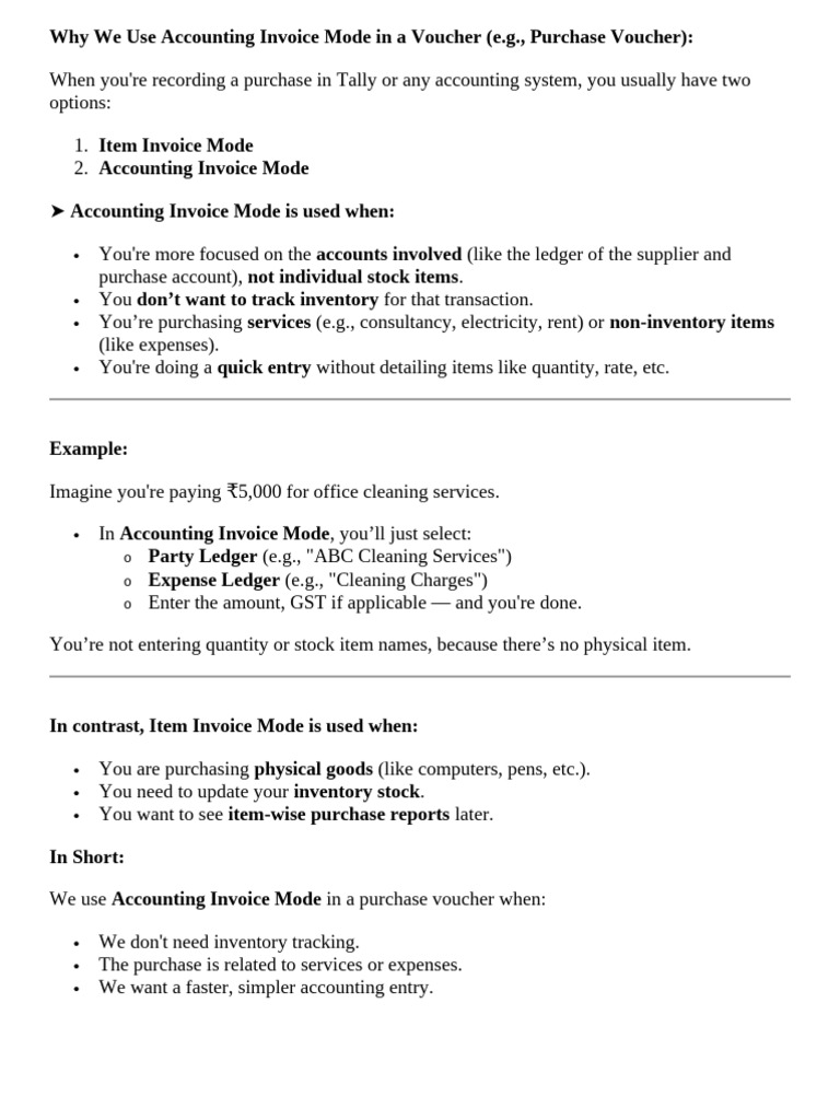 Accounting Invoice Mode in Tally | PDF