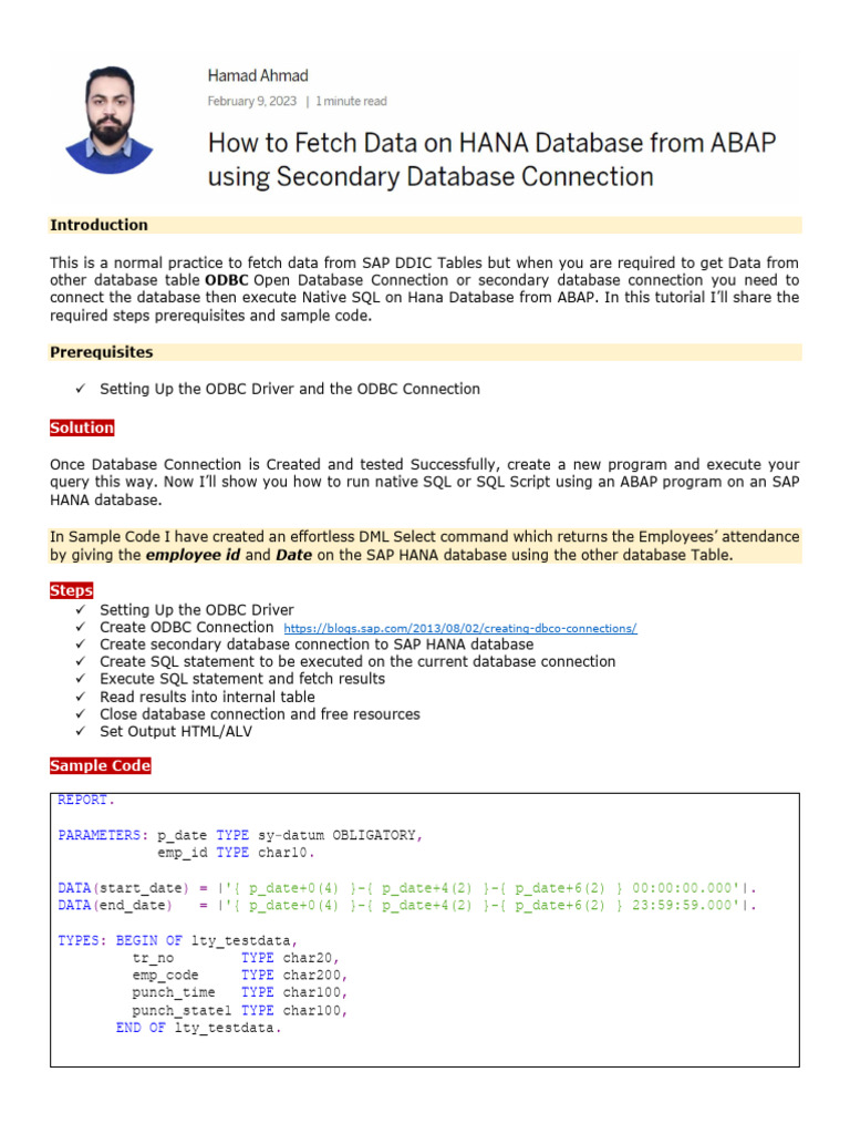 ABAP Native SQL with ODBC on HANA | PDF | Databases | Sql
