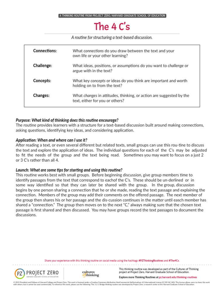 4 C's Thinking Routine Overview | PDF | Learning