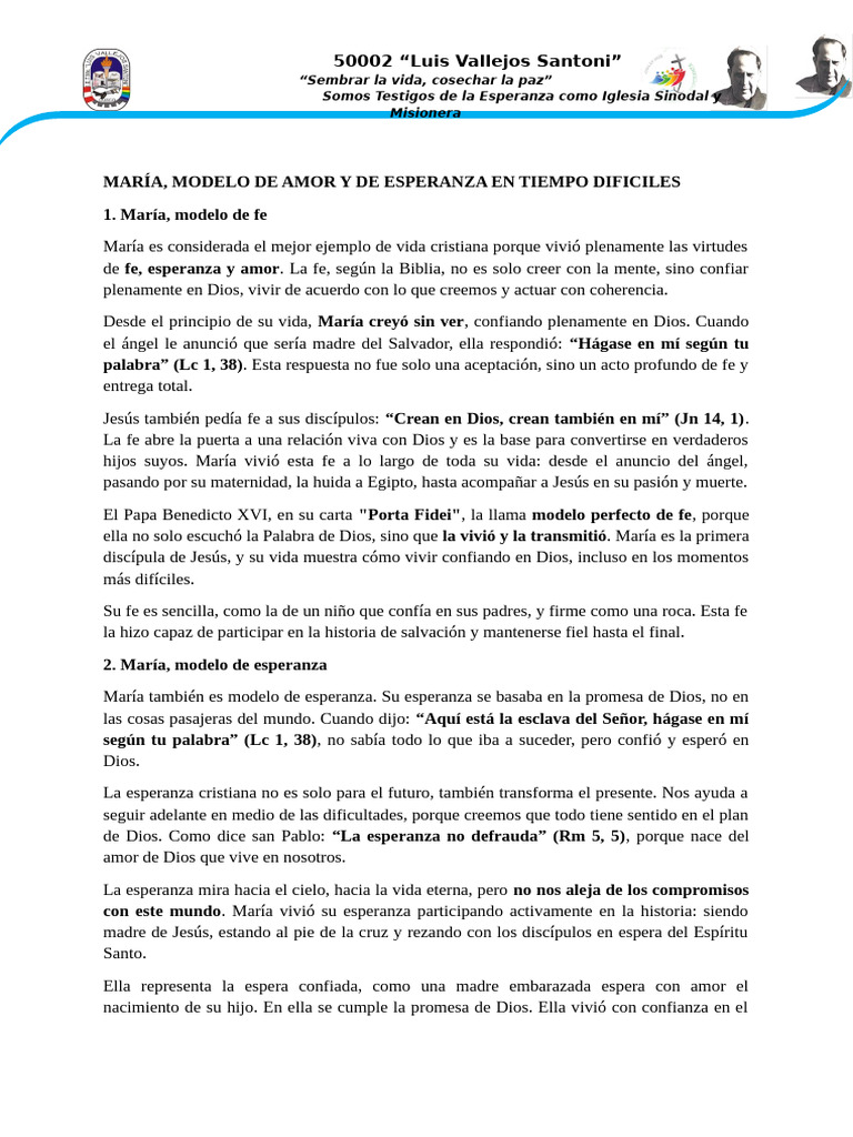 María: Fe, Esperanza y Amor Cristiano | PDF | María, madre de Jesús | Fe