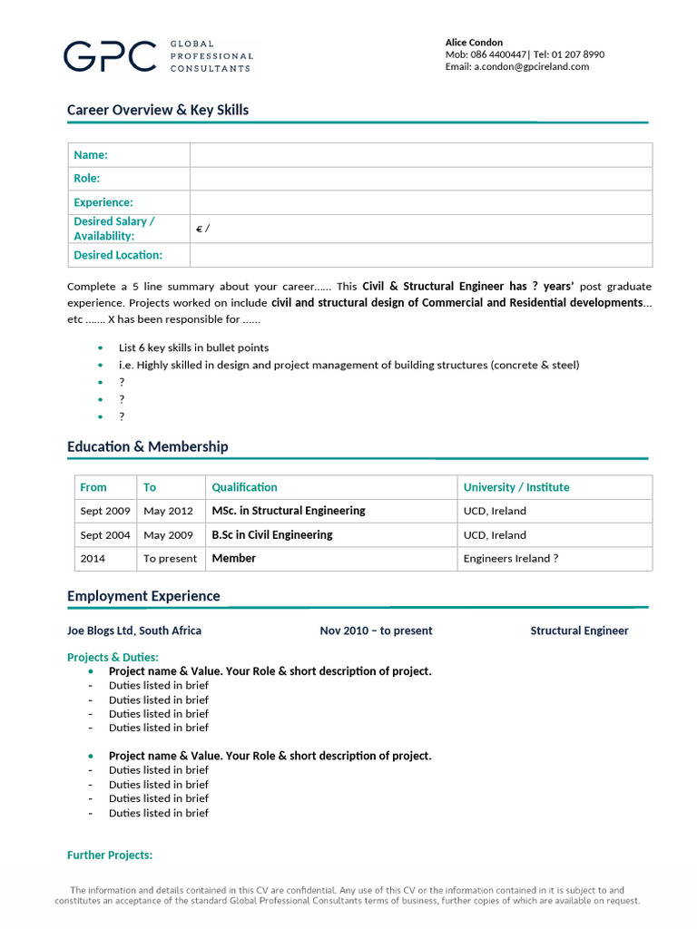 Engineer CV Template for Alice Condon | PDF | Engineering