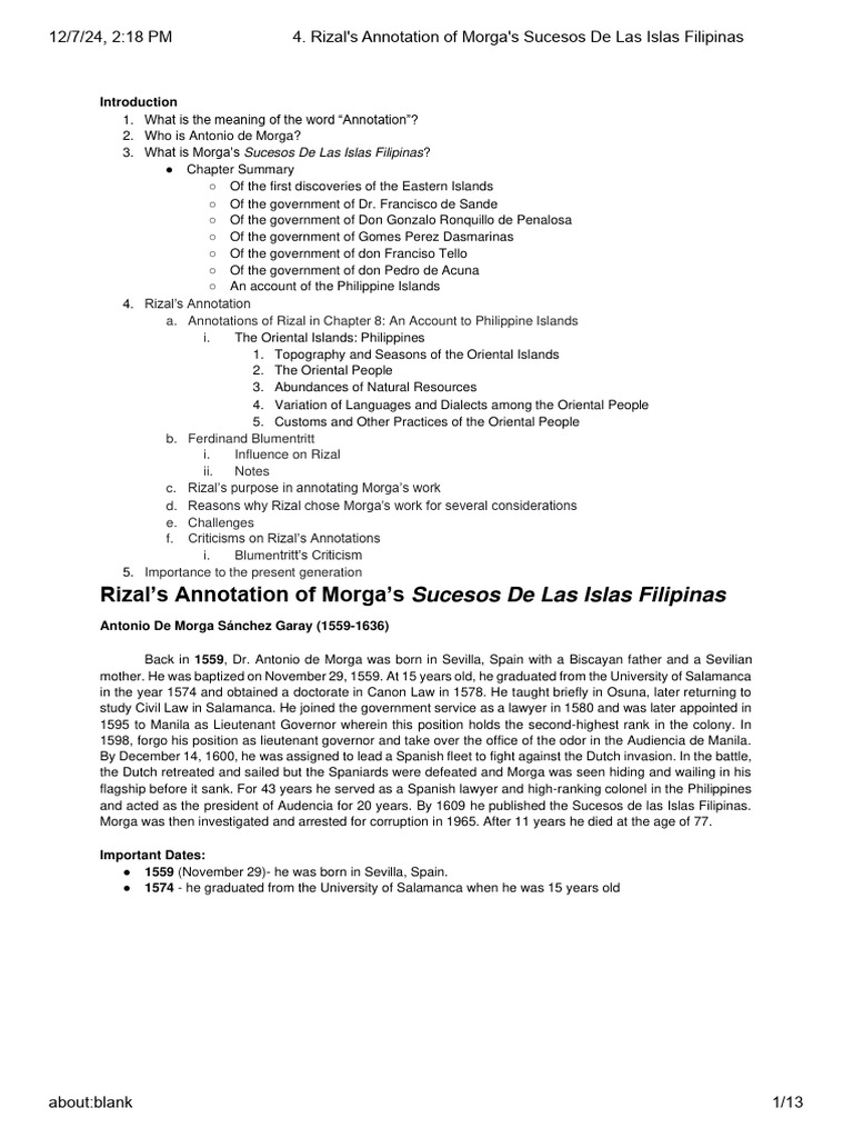 Rizal's Annotations on Morga's History | PDF | Philippines
