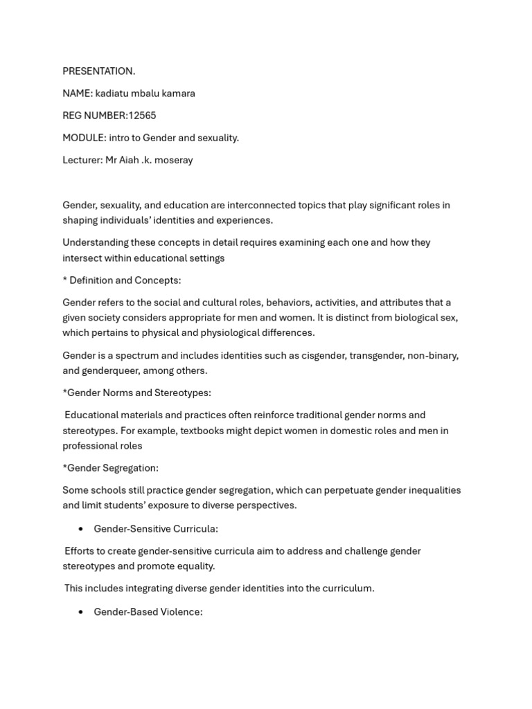 Gender and Sexuality in Education | PDF | Gender | Gender Studies