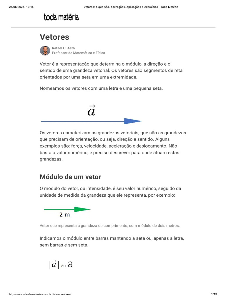 Conceitos e Exercícios sobre Vetores | PDF | Vetor euclidiano | Espaço ...