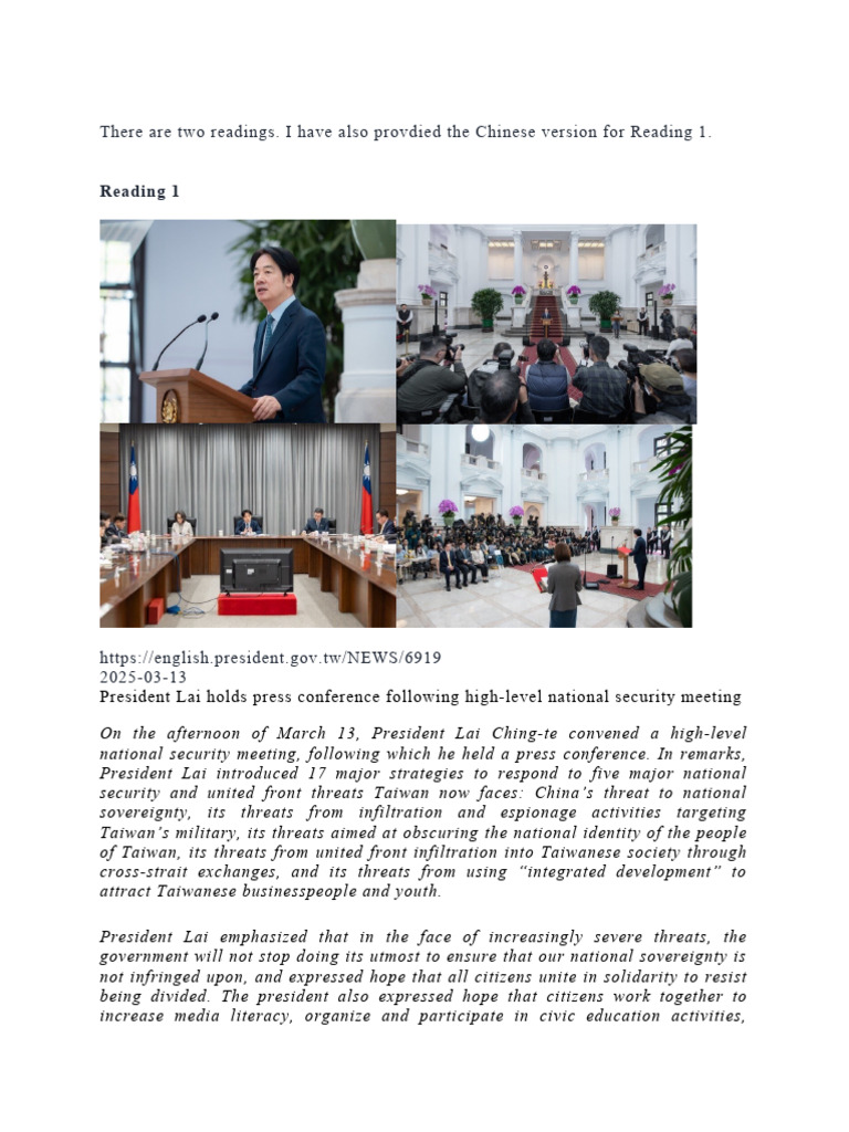 Week 4 READING President Lai Holds Press Conference Following High ...