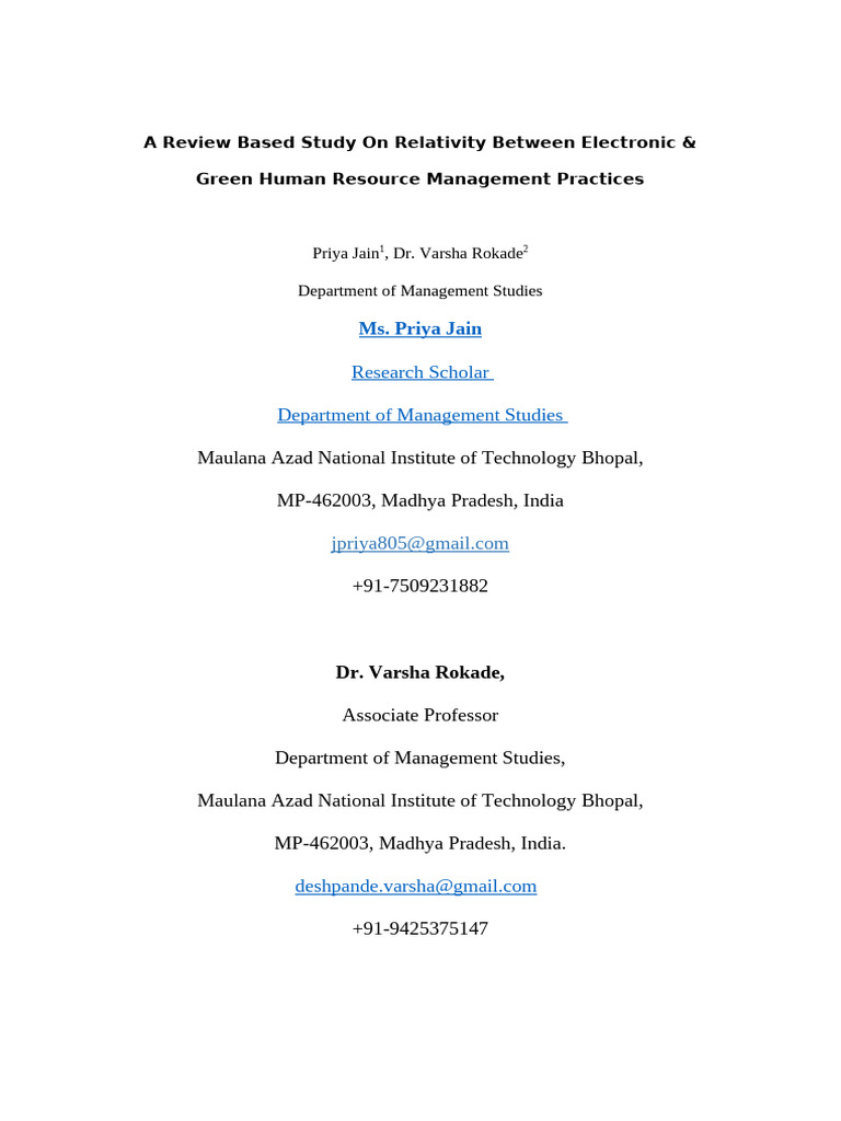 Relativity Between E-HRM & Green HRM Practices | PDF | Human Resource ...