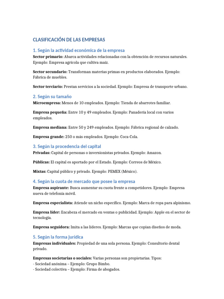 Clasificacion de Las Empresas Con Ejemplos | PDF
