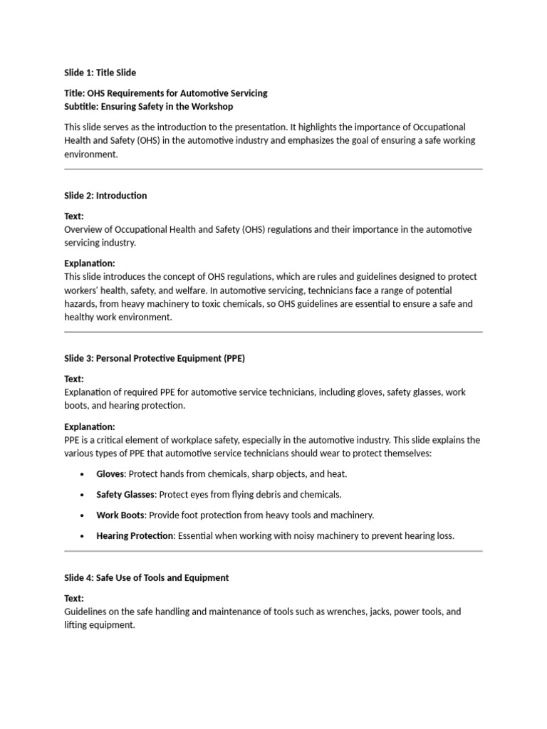 OHS Guidelines for Automotive Safety | PDF | Steering | Occupational ...