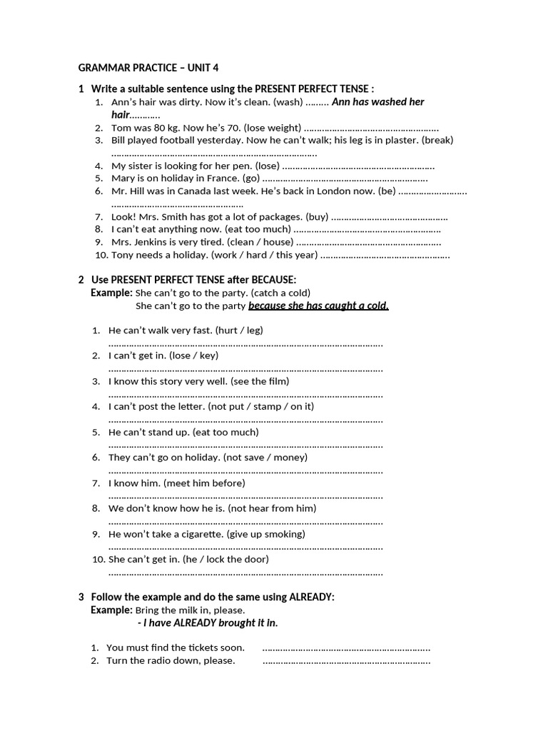 Present Perfect Tense Exercises | PDF