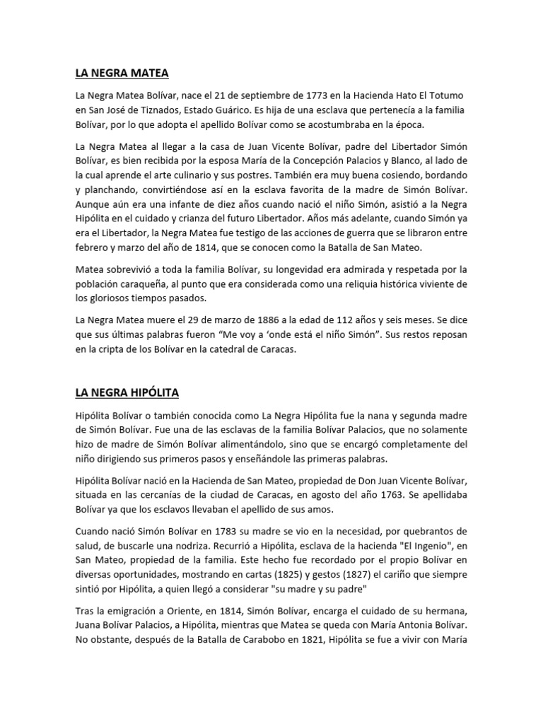 La Historia de la Negra Matea y Hipólita | PDF