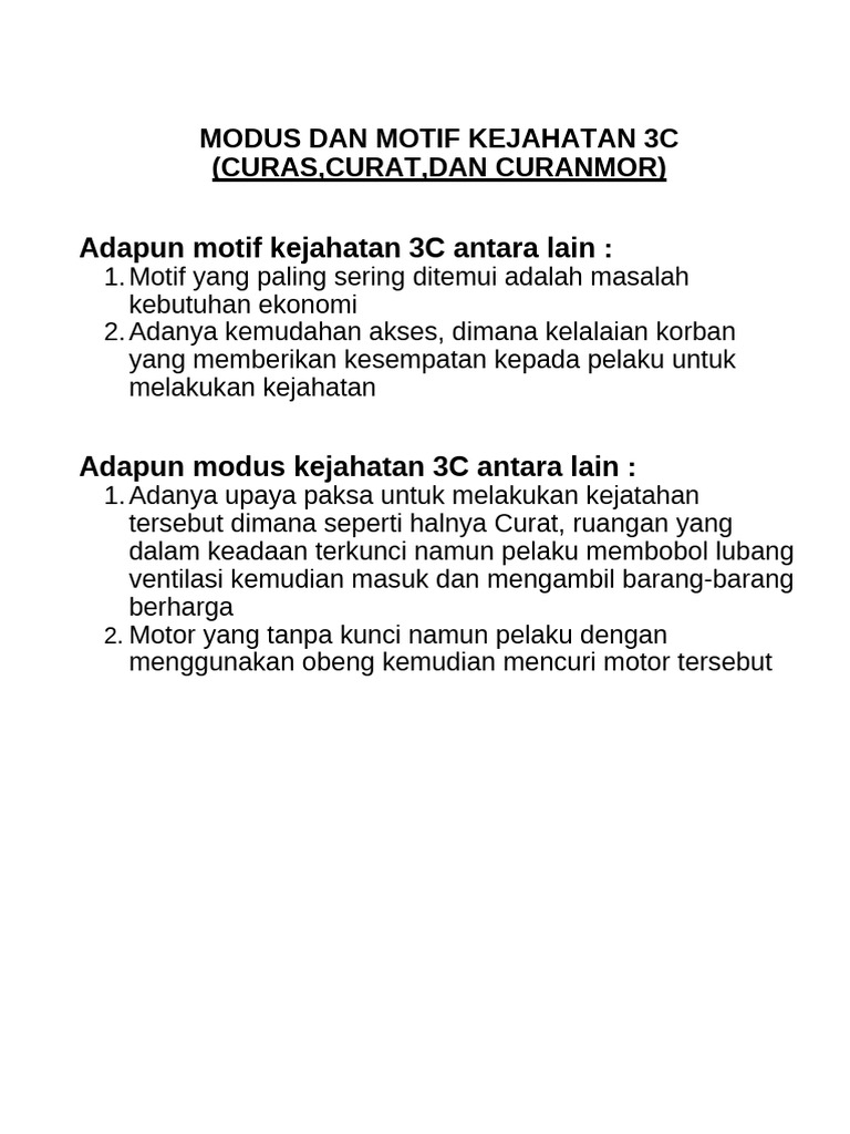 Motif Kejahatan 3C dan Perjudian | PDF