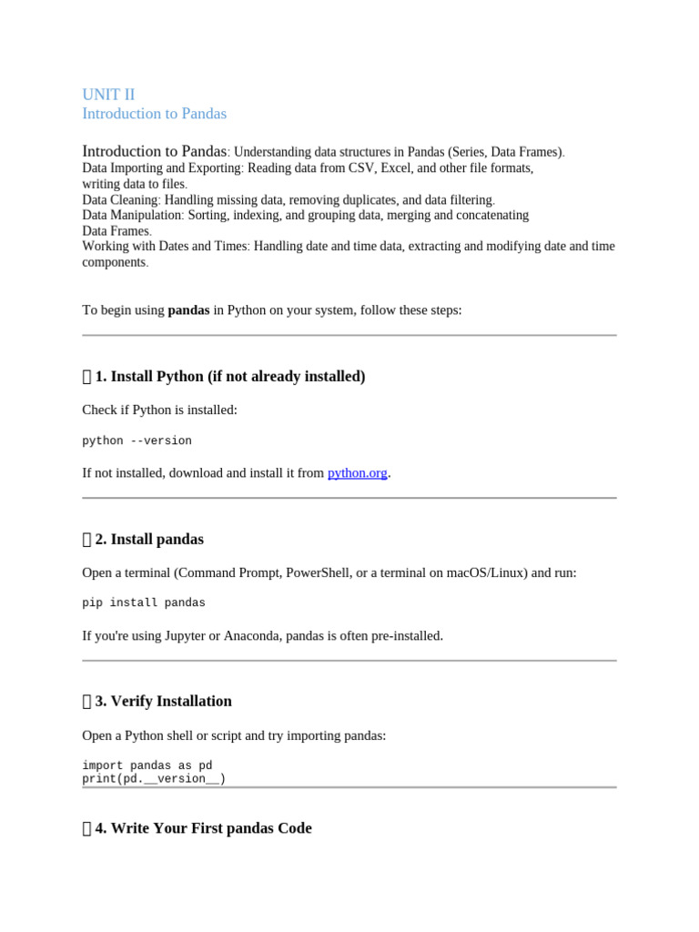 Introduction to Pandas Basics | PDF | Comma Separated Values | Database ...