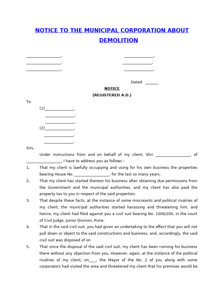 Notice To The Municipal Corporation Abou1 | PDF | Government | Public Law
