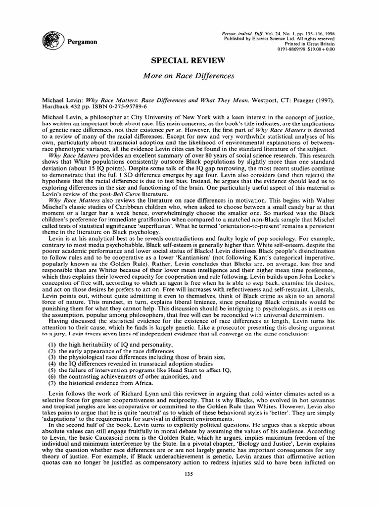 Iq Race Lynn Levin Book Rev Rushton Personality Individual Differences ...