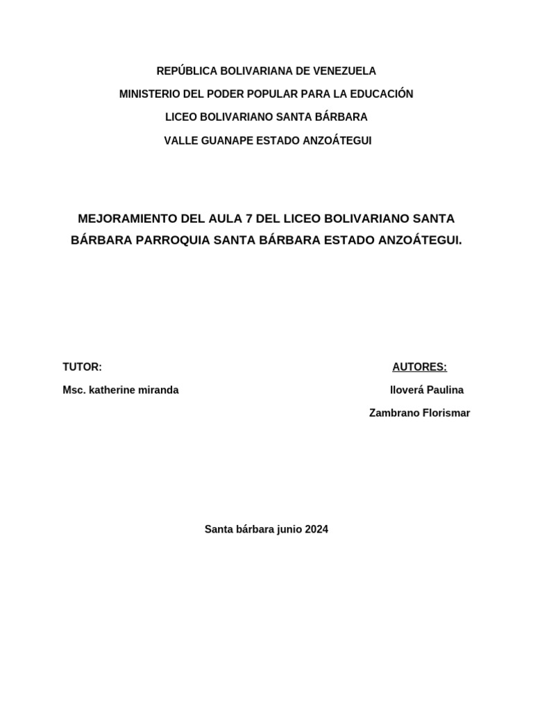 Proyecto Florimar Zambrano Paulina Llovera | PDF | Salón de clases ...