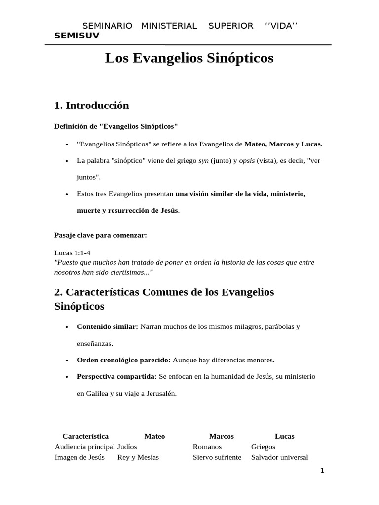 Características de los Evangelios Sinópticos | PDF | Evangelio de Mateo ...