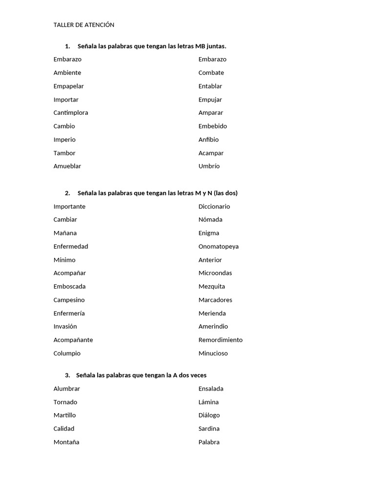 Señala Las Palabras Que Tengan Las Letras MB Juntas | PDF