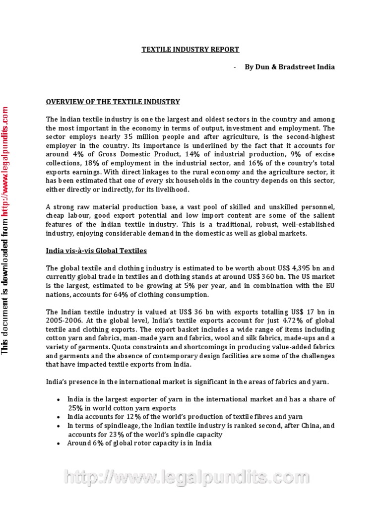 The Textile Industry Report 290710 Textile Manufacturing Spinning