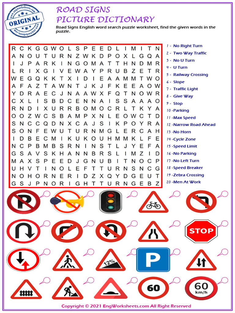 Road Signs Word Search Worksheet | PDF | Word Search | Transport Safety