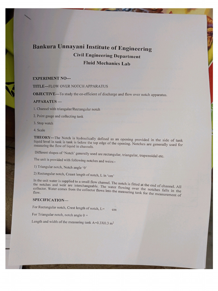 Fluid Mechanics 5th Lab Manual Pdf