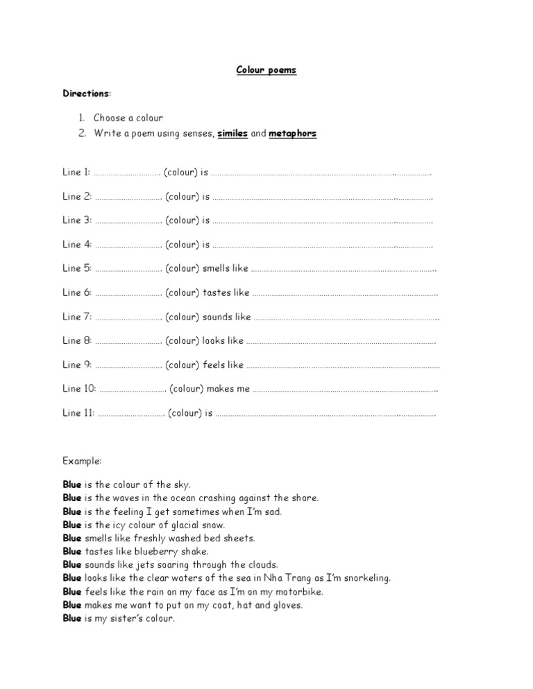 Colour Poems | PDF | Teaching Methods & Materials | Art